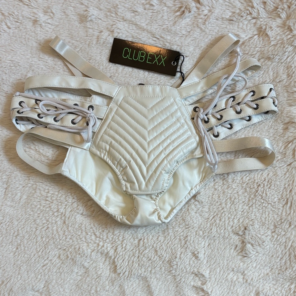 Dolls Kill White High Waist Lace-Up Shorts